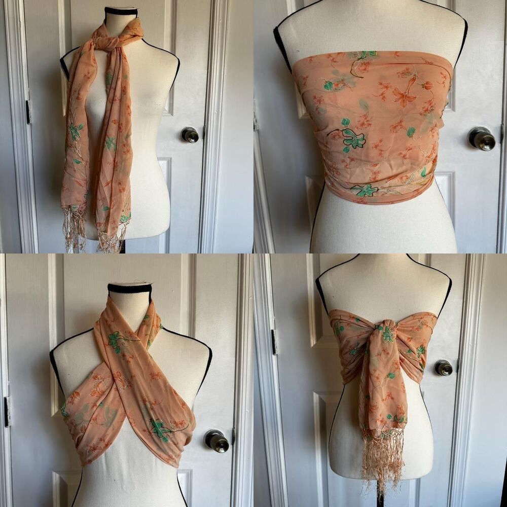 Floral scarf/ top with fringe, one size